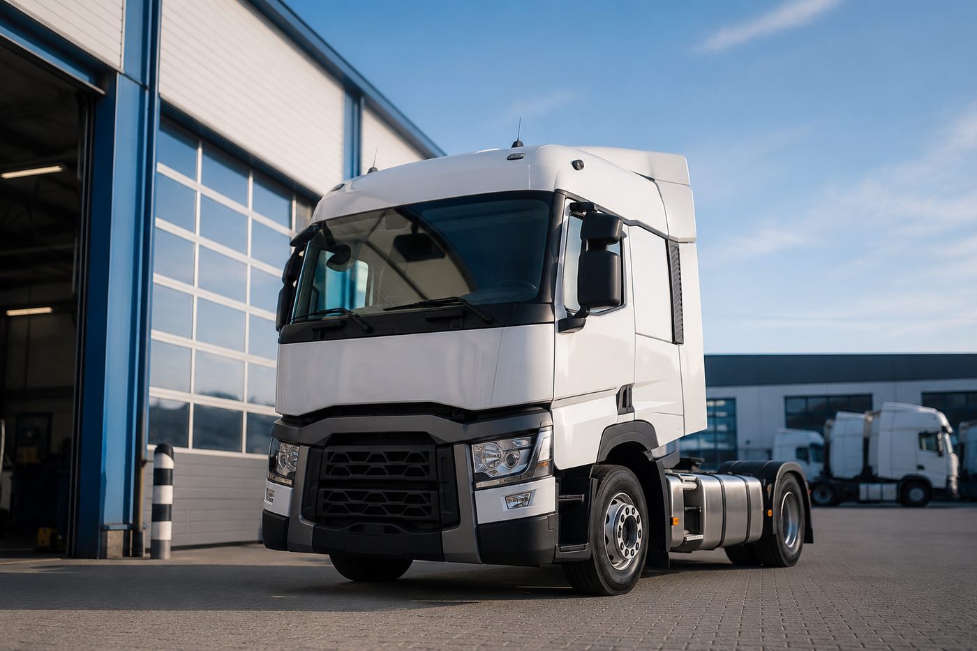 Weißer LKW vor der Werkstatt von B. Grothues in Coesfeld